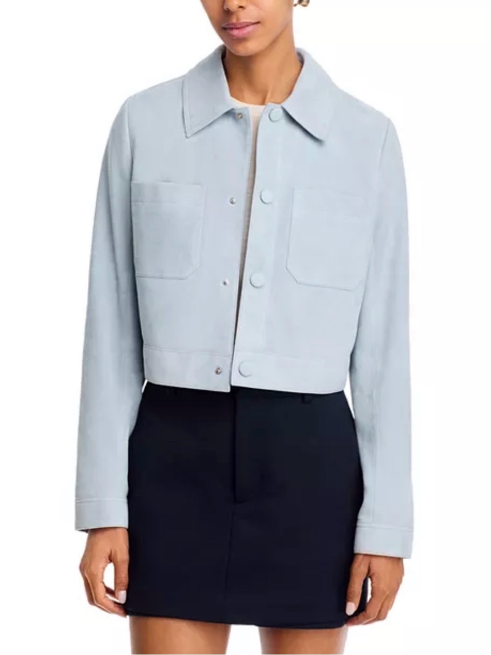 Frame Small Suede Jacket in Pale Blue Cropped Leather Jacket